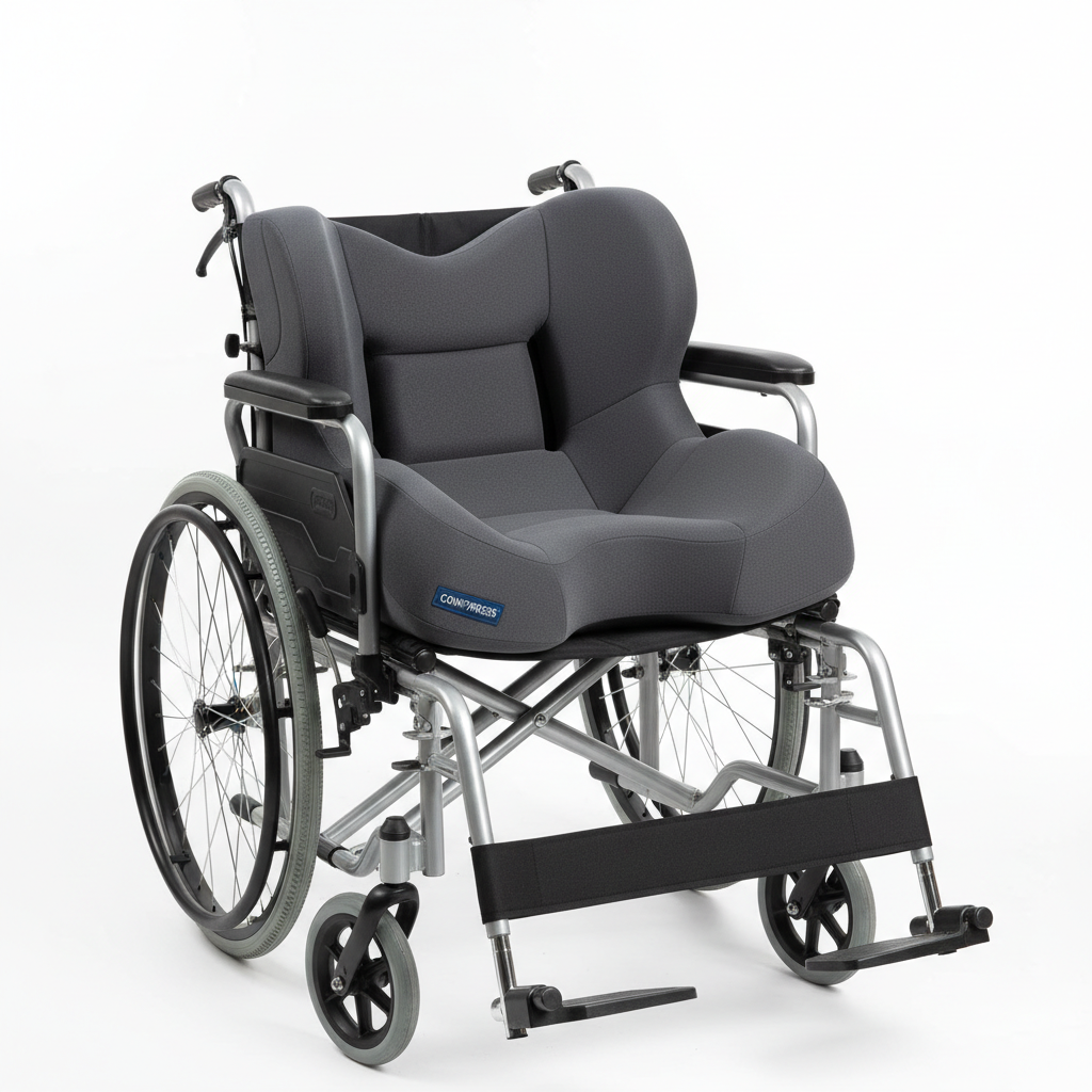 Memory foam wheelchair cushion on wheelchair seat