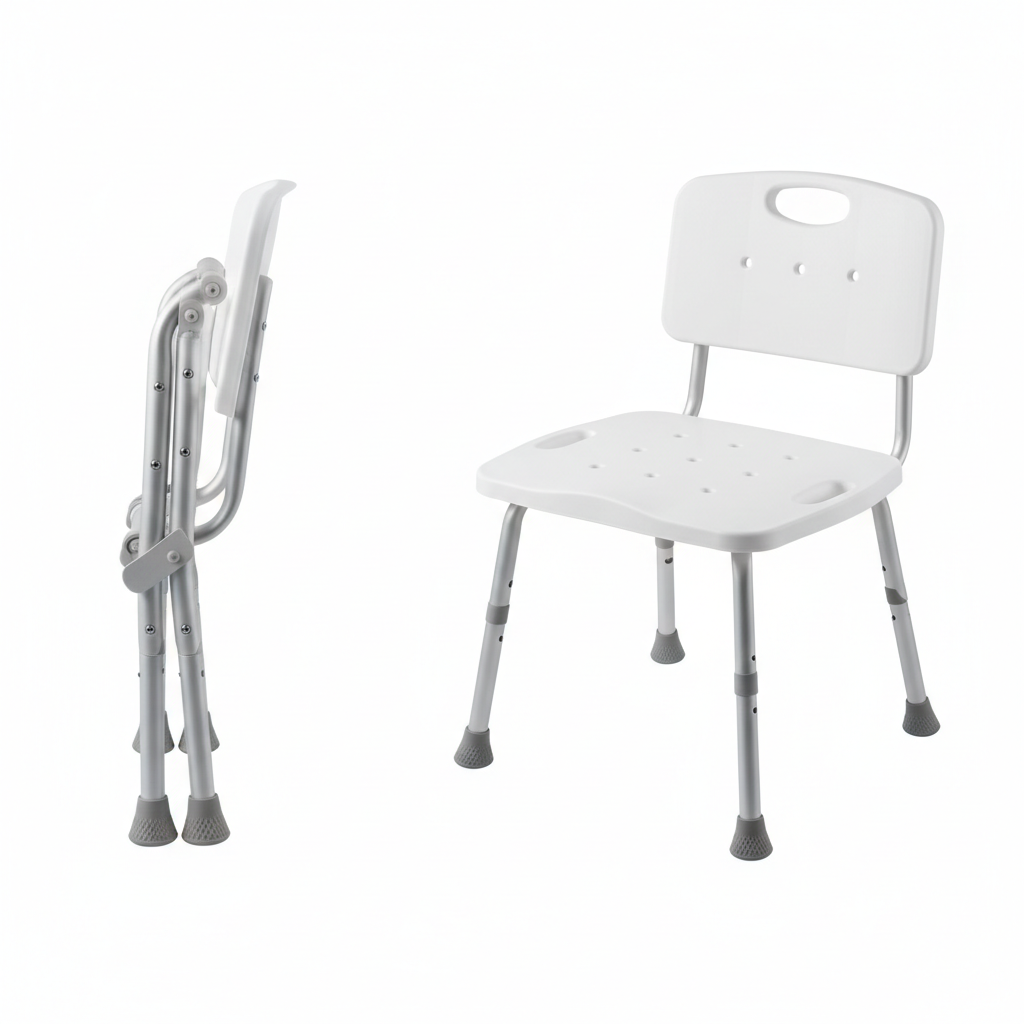 Shower chair folded and unfolded view