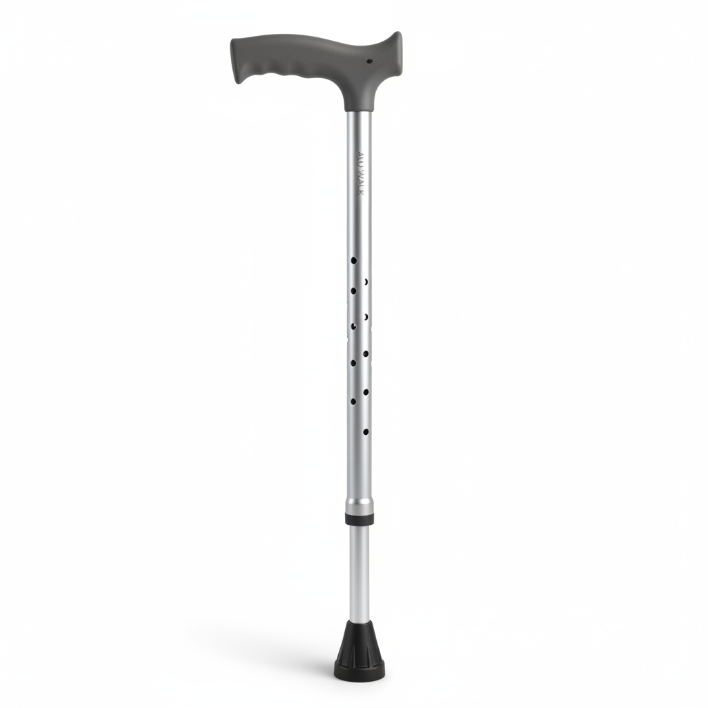 Height-adjustable walking cane with ergonomic grip