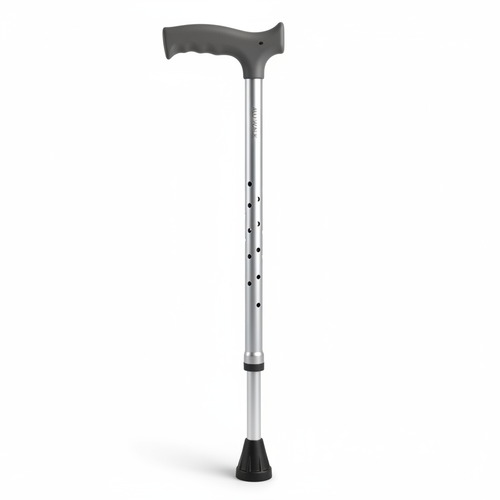 Height-adjustable walking cane with ergonomic grip