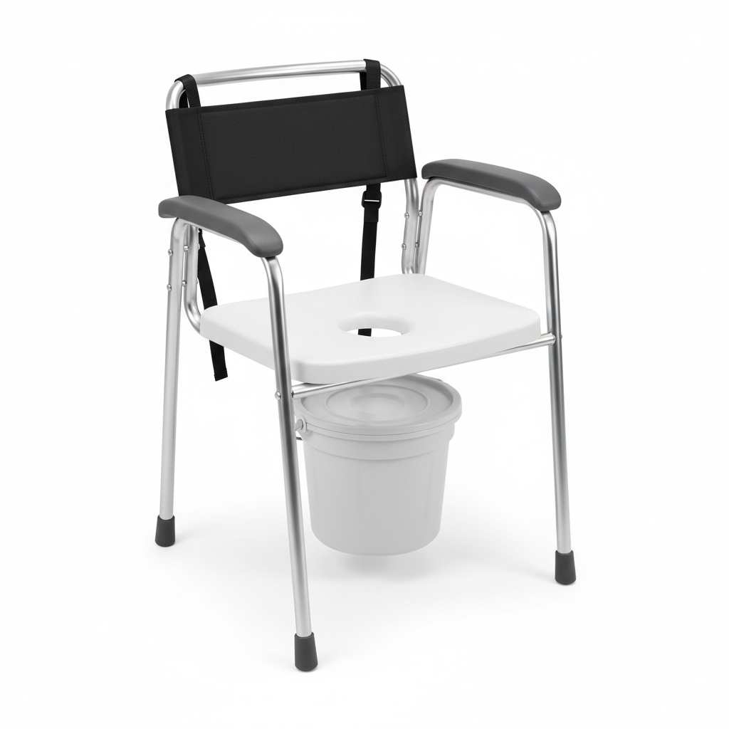 Portable bedside commode chair with armrests