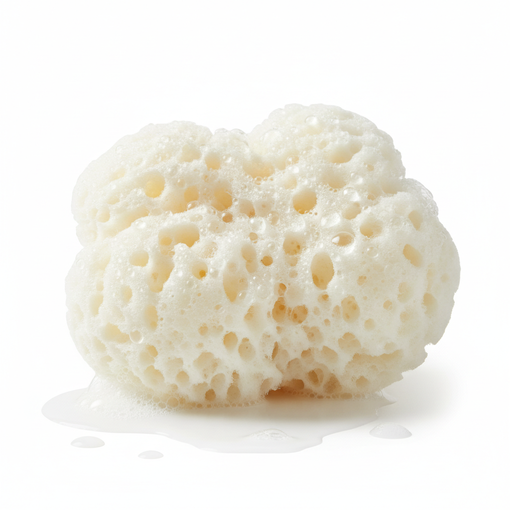 Soft foam bath sponge with water droplets