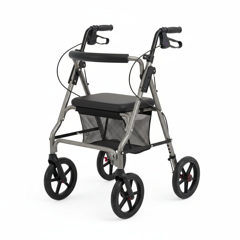 4-wheel rollator walker with seat and basket